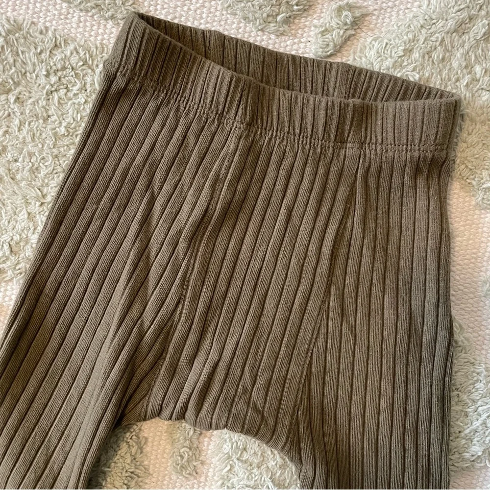 Kate Quinn Ribbed Organic Panda Pants in Olive Green - 0-3 Months